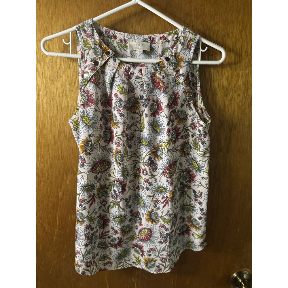 Loft Outlet Petite Pink Floral Sleeveless Pleated Blouse Top XSP Womens